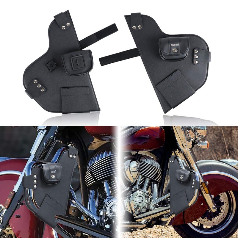 AUFER Motorcycle Highway Crash Bars Cover Soft Lowers Chaps Leg Warmer Bag Lower Wind Deflectors Engine Guard Bag Cover Compatible with for Indian Chief Chieftain Road Master Springfield 2014-Up - Image 1